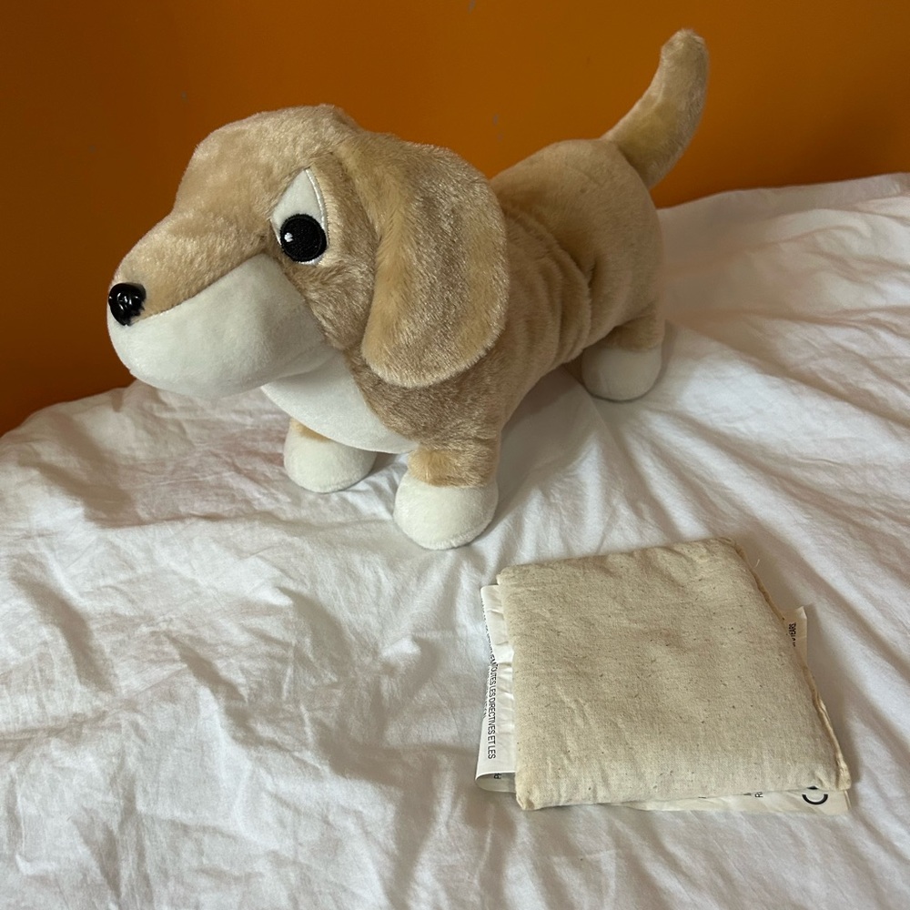 Plush Dog Toy - Tan and White heatpad